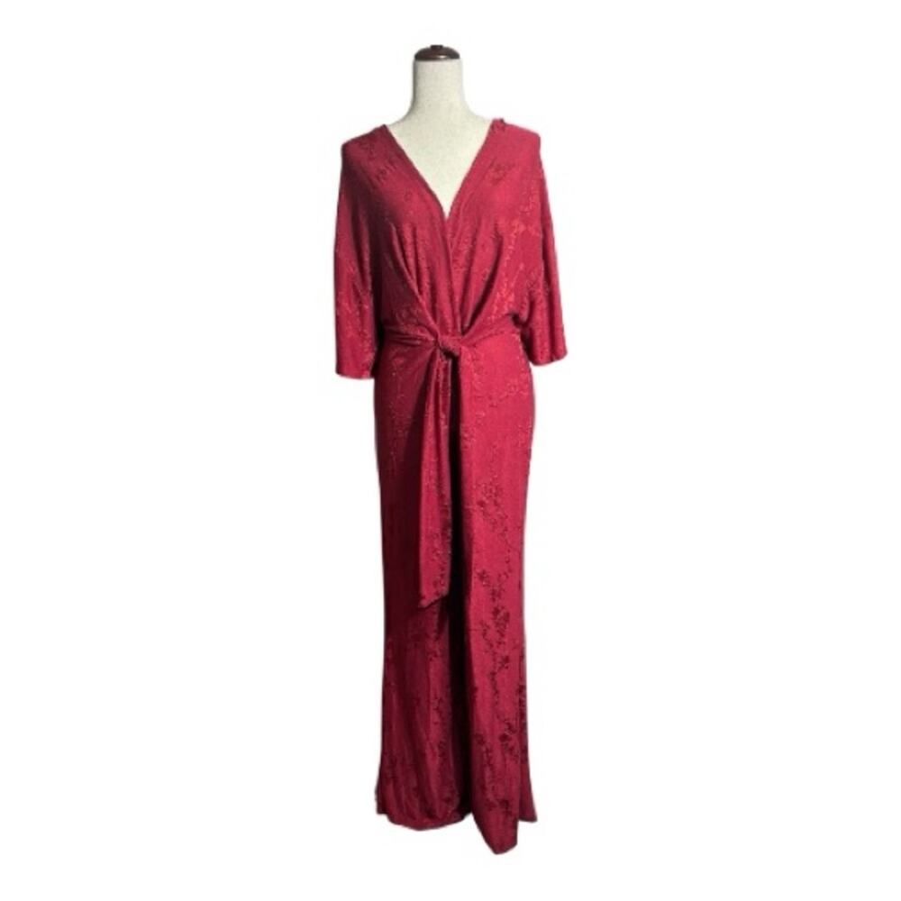 NWT Zara Short Sleeve Burgundy Tied Belt Jumpsuit Size Large T0382